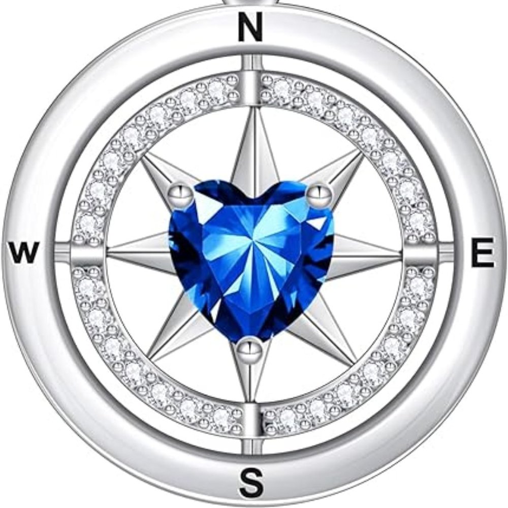 925 Sterling Silver Compass Birthstone Necklace